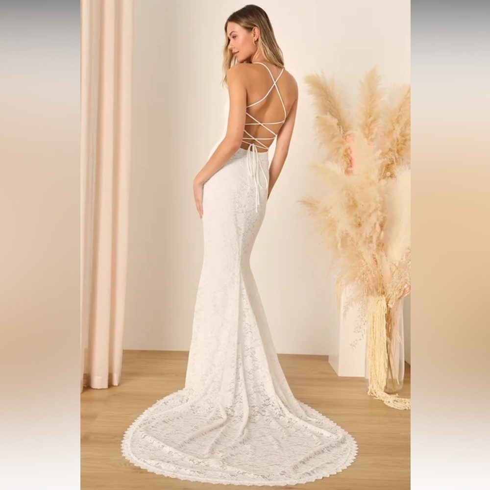Lulus Perfectly Beloved White Lace Lace-Up Wedding Dress